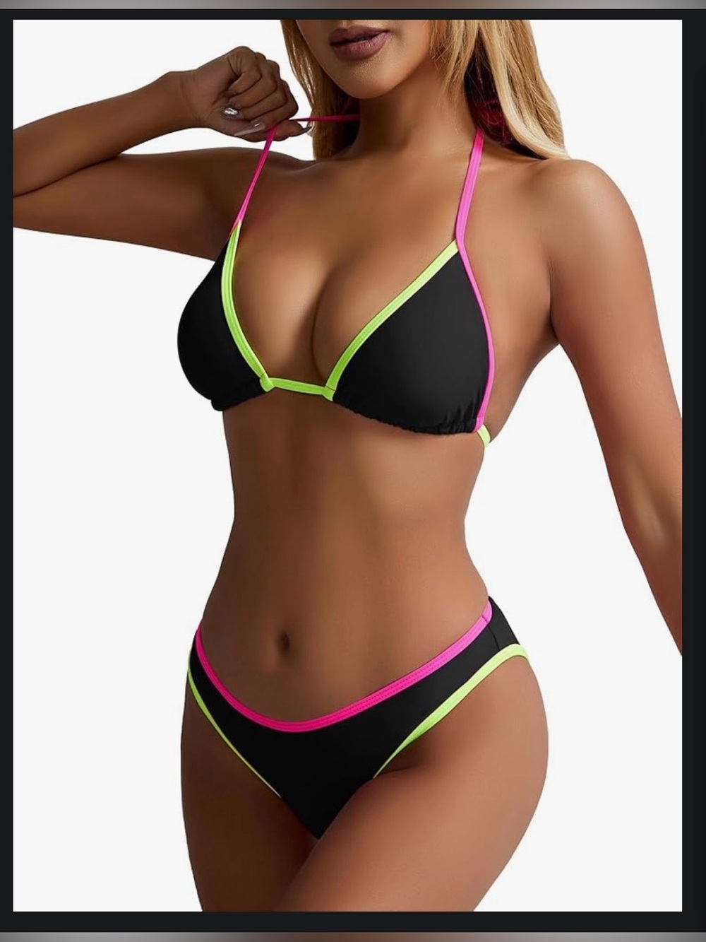 TASHEHE Colorful String Bikini Set Triangle Two Piece Neon Color Block Halter